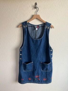 Vintage Womens Denim Jumper Size M 90s Overall Dress Prairie Boho Hippie